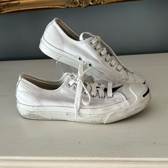 Converse Jack Purcell White Leather Low Top Sneakers Men 5.5 Women 7 - Picture 1 of 9